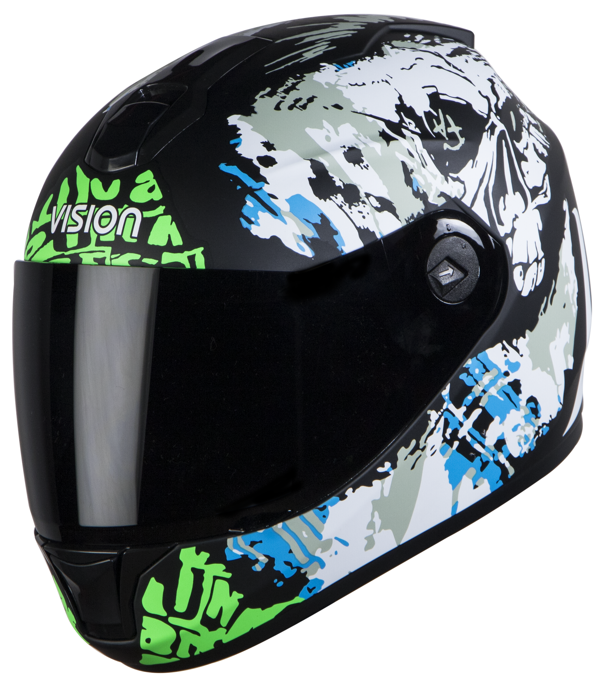 SBH-11 Vision Skull Mat Black With Battle Green( Fitted With Clear Visor Extra Smoke Visor Free)